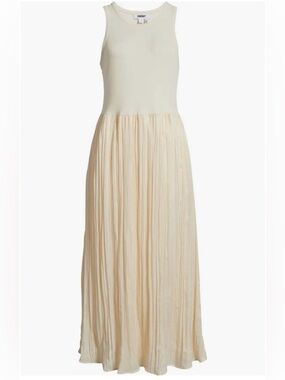 Dkny Coconut Colored Mixed Media Maxi Dress with Pleated Skirt Sz S